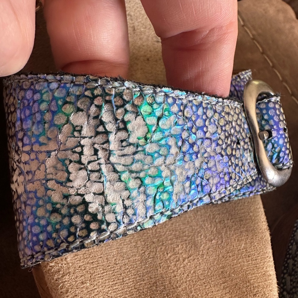 Dankso Shoes Womens 8.5 EU‎ 39 Iridescent Blue Leather Double Strap Clog Sandals - Picture 12 of 12